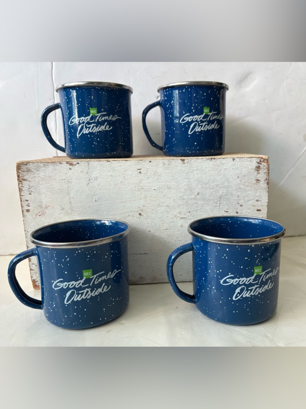 MEC Blue Speckled 'Good Times Outside' Enamel Mug